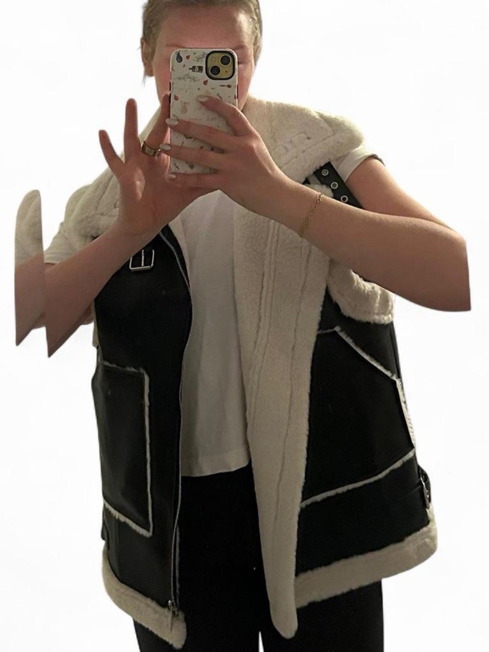 Showpo Black and Cream Faux Shearling Vest